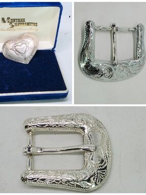 Vtg Montana Silversmiths Classic Engraved Belt Buckle Lot Scalloped Heart Floral